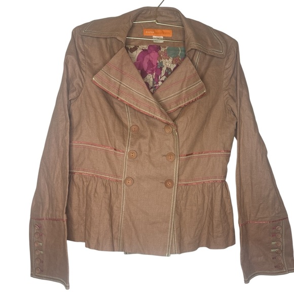 Brown Double-Breasted Blazer with Peplum Waist - Picture 1 of 7